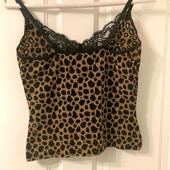 Leopard Camisole NWOT with Black Lace & Adjustable Straps. Size Small. - Picture 2 of 5